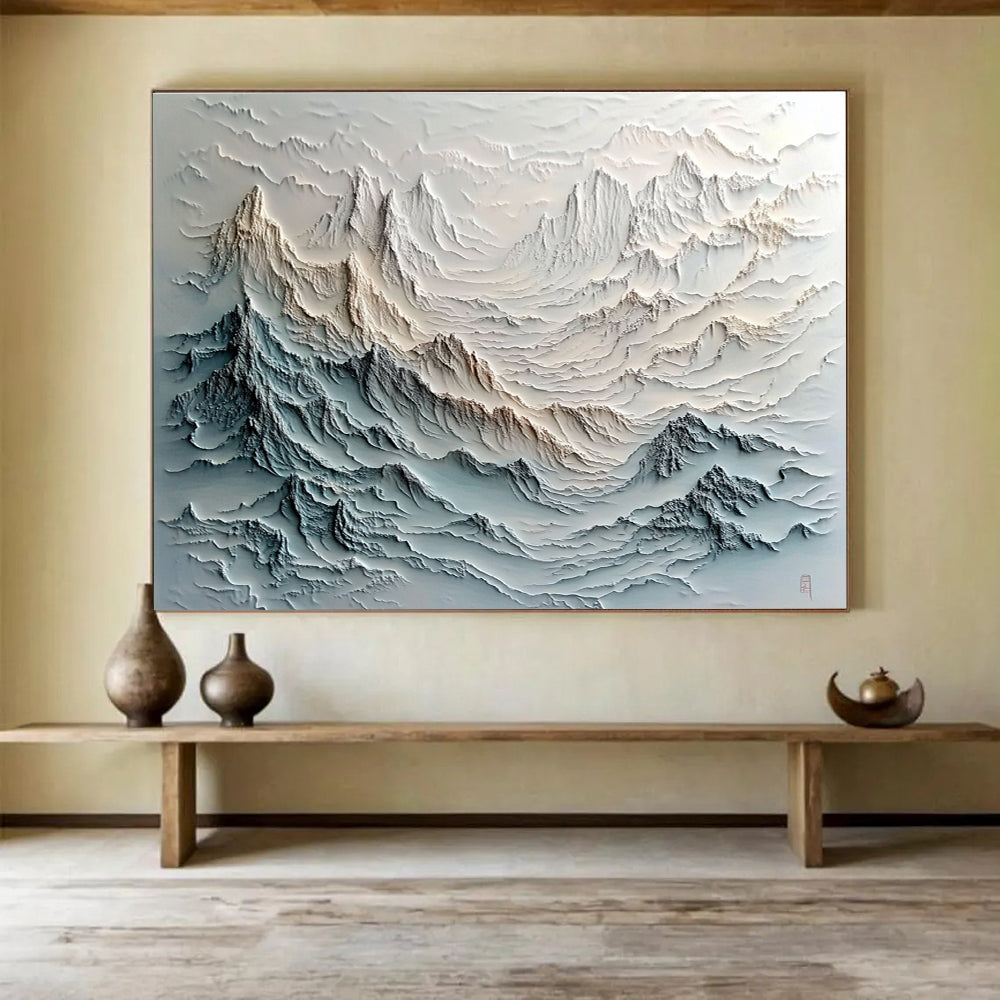 Intricate Textured Mountains Abstract Painting with Dramatic Detailing ABS620
