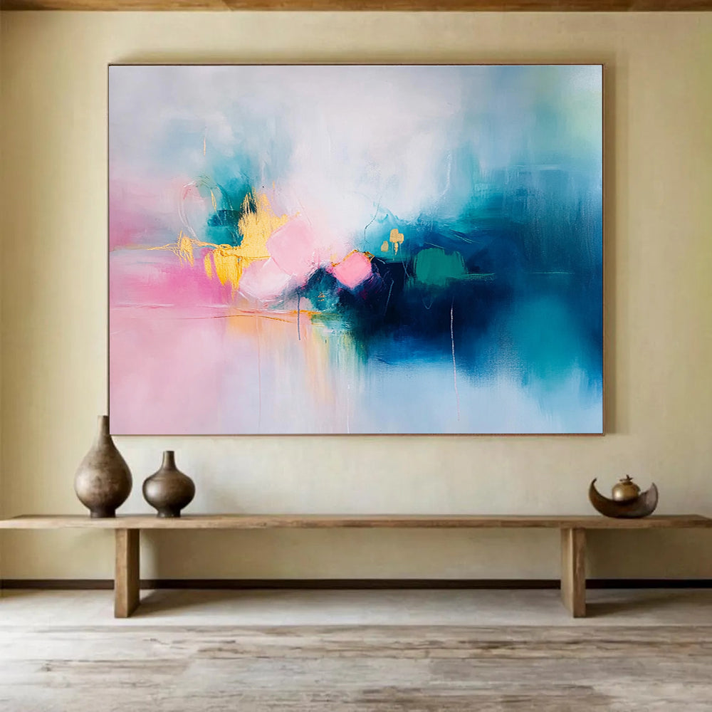 Dreamy Color Fusion Abstract Painting with Soft Blended Tones ABS541