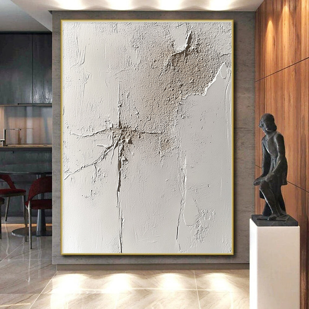 Cracked White Surface Abstract Painting with Textured History WINK095
