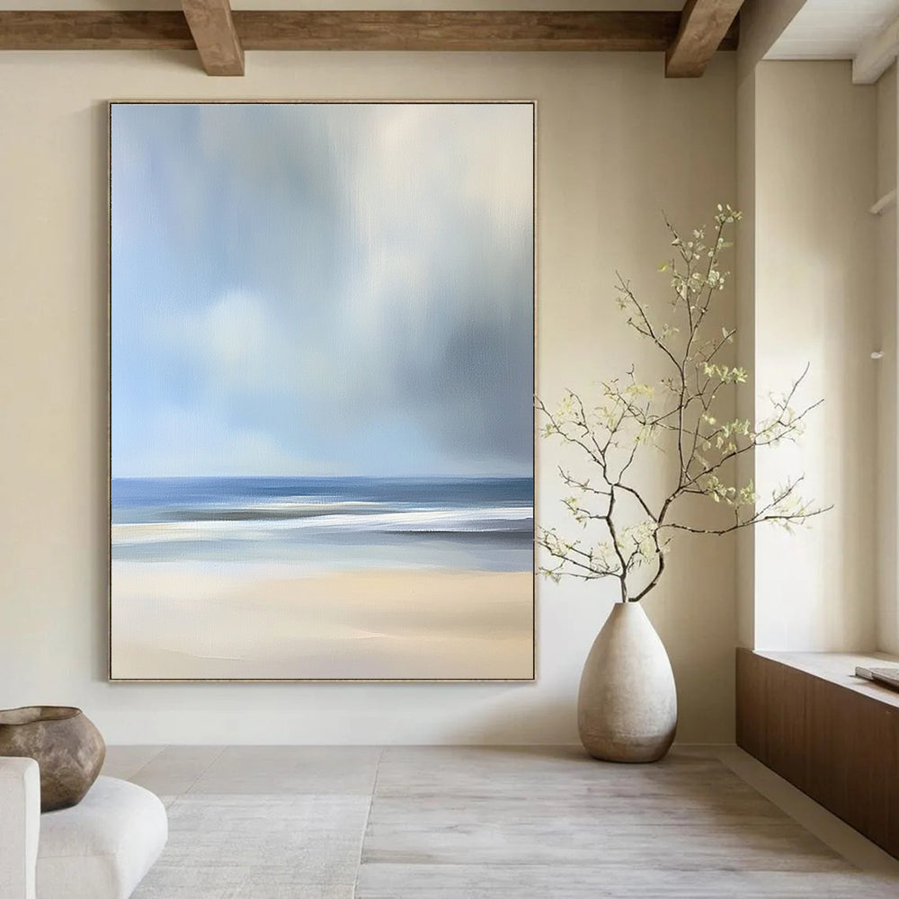 Light Beach Scene Abstract Painting for Coastal Home Living Spaces GAB1300