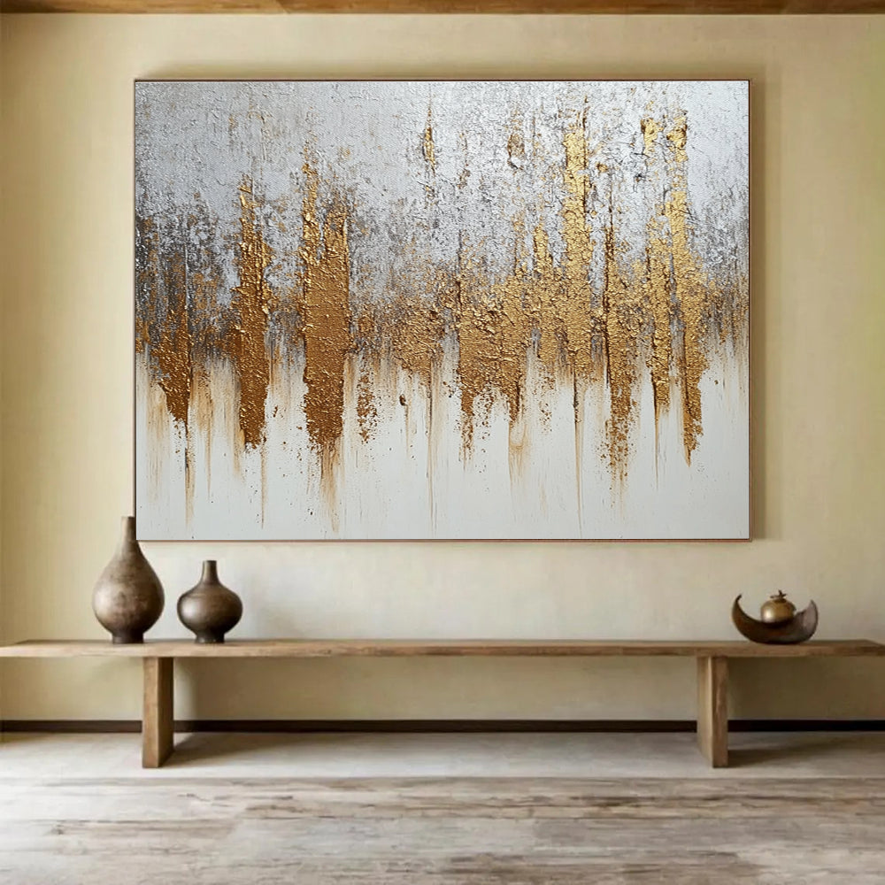 Silver and Gold Abstract with Textured Metallic Accents Abstract Painting ABS368