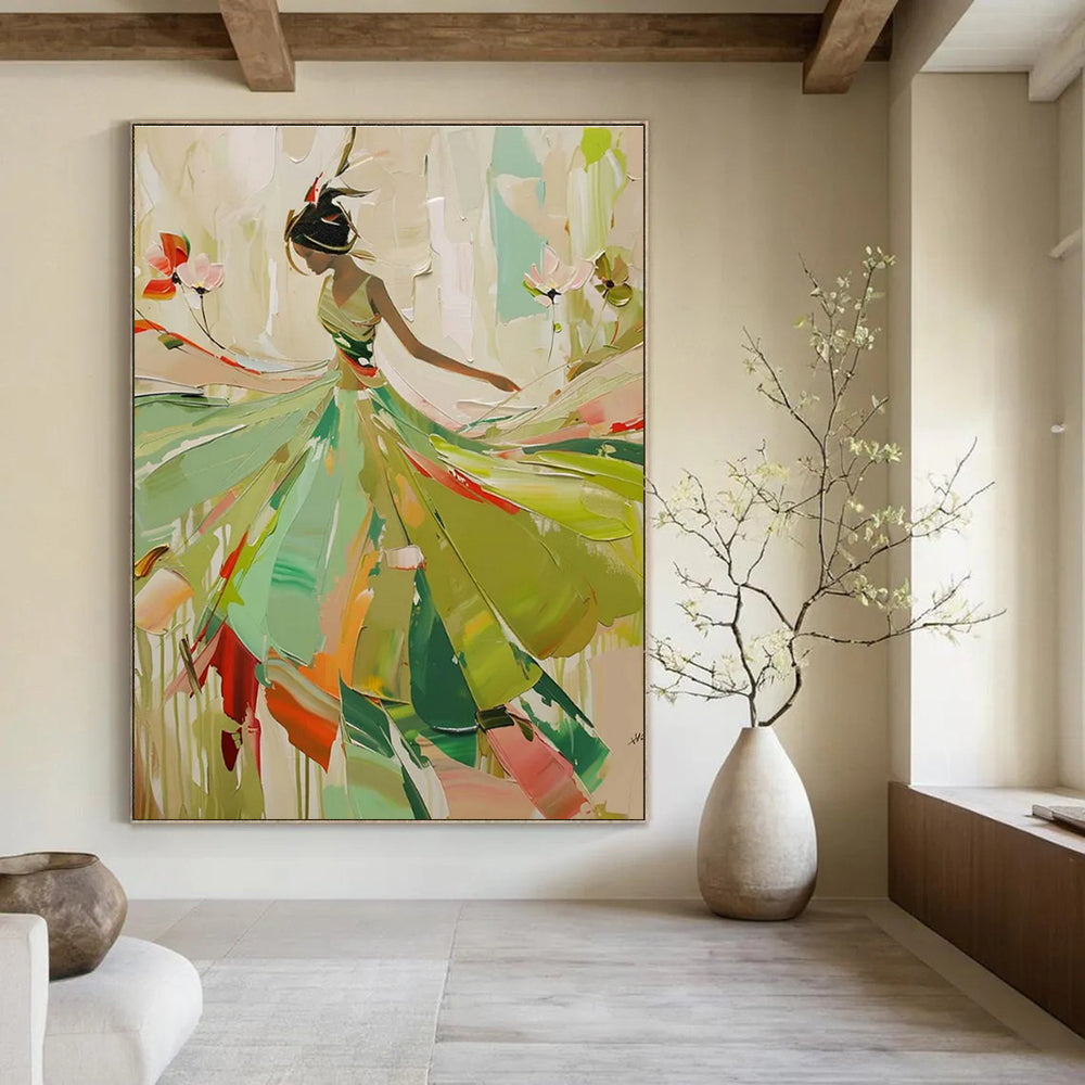 Dancing Lady in Green Abstract Painting for Art - Themed Ballrooms HENG082