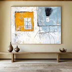 Abstract Interior with Window and Brush with Eclectic Elements Abstract Painting ABS340