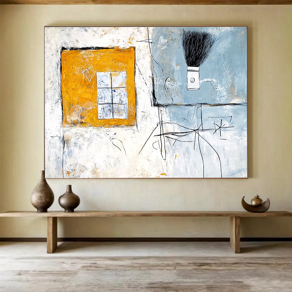 Abstract Interior with Window and Brush with Eclectic Elements Abstract Painting ABS340