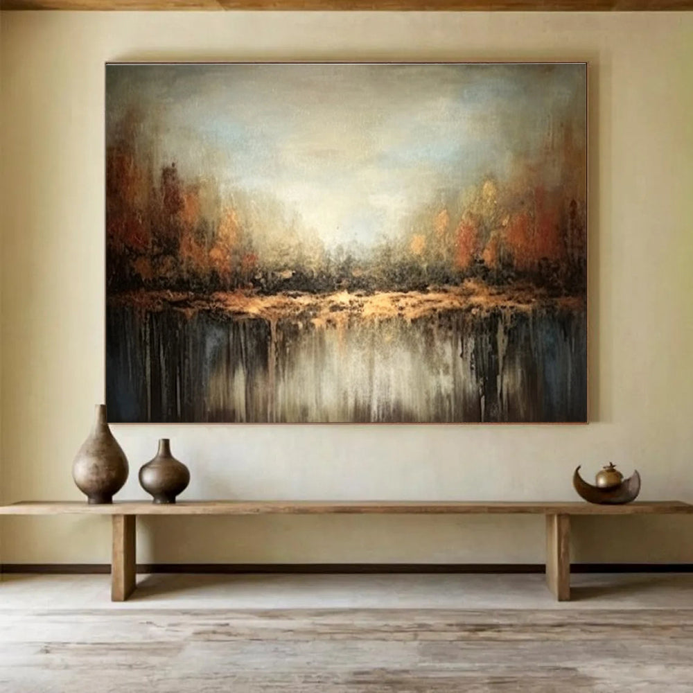 Autumn Forest Reflection Abstract Painting for Seasonal Spaces YHT059