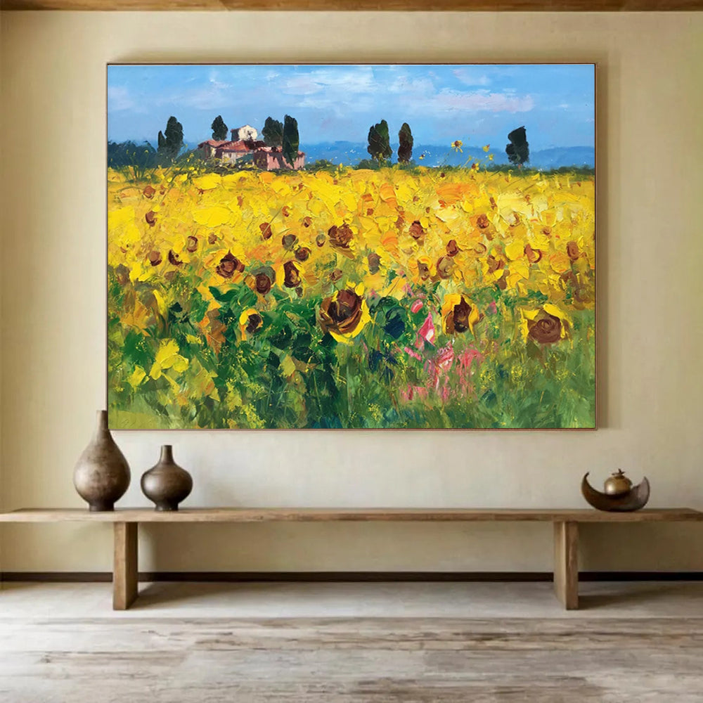Sunflower Field Abstract Painting for Countryside Villa Living Rooms YHT461