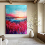Flower Field Sunset Abstract - Romantic Landscape Art GAB0548