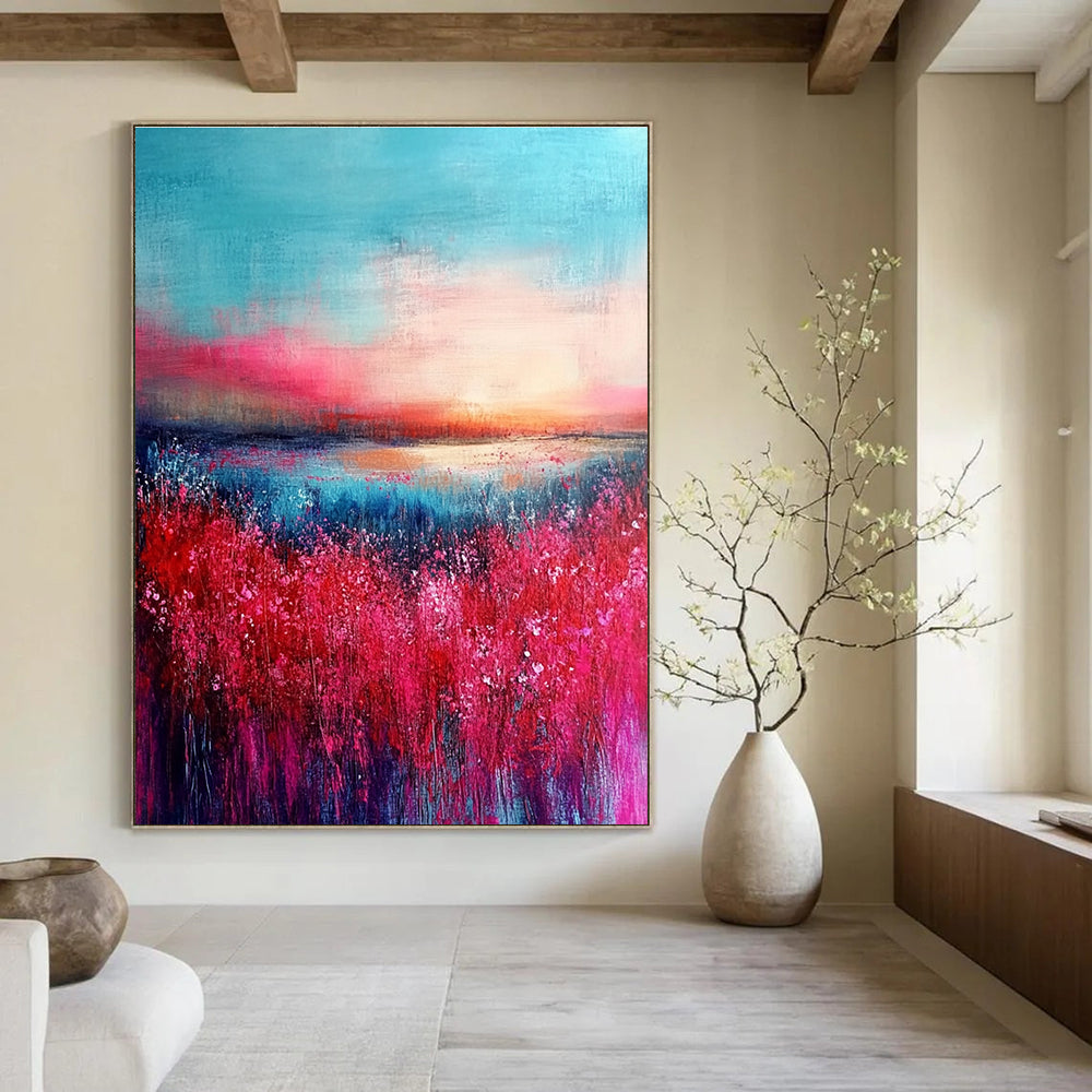 Flower Field Sunset Abstract - Romantic Landscape Art GAB0548