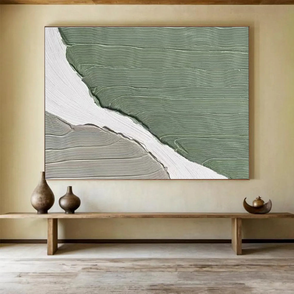 Green - Gray - White Abstract Painting for Contemporary Home Offices YHT396