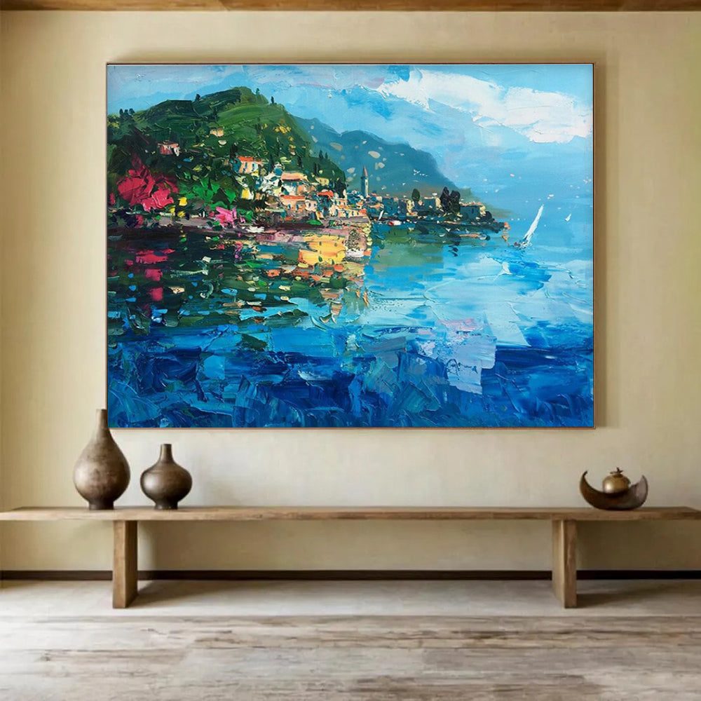 Lake Town Abstract Painting for Lakeside Home Living Rooms YHT487
