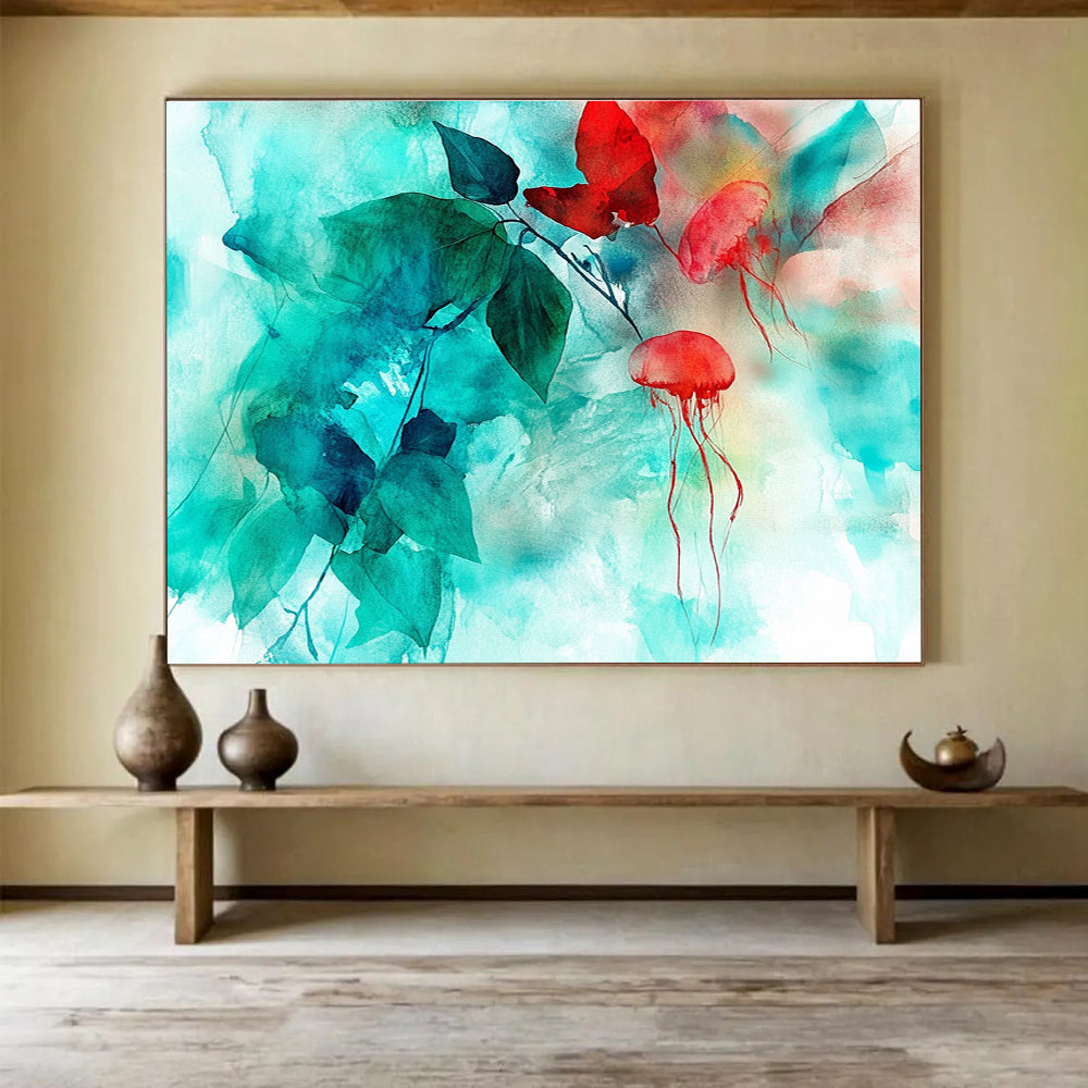 Jellyfish and Leaves Abstract Painting with Ethereal Marine - Botanical Fusion ABS446