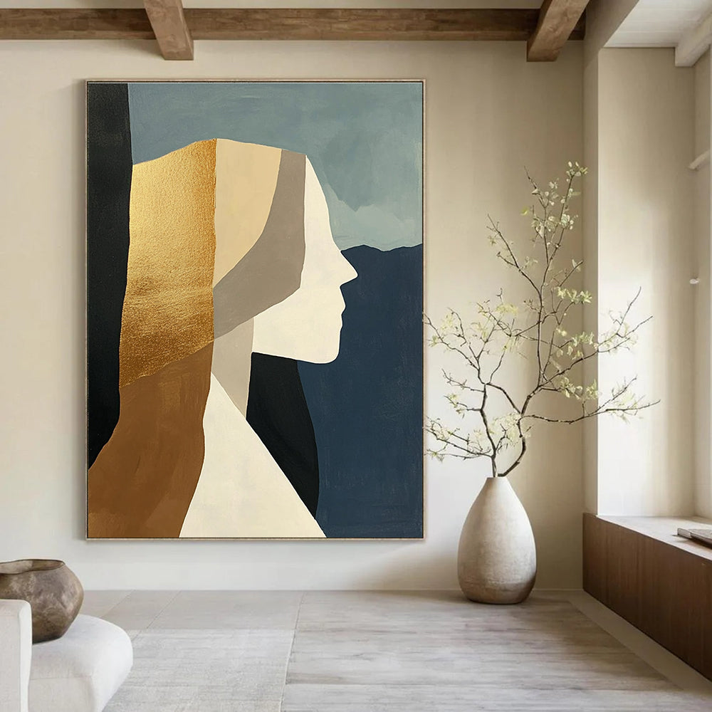 Gold - Accented Abstract Portrait Painting for Luxury Boutique Hotels GAB1155