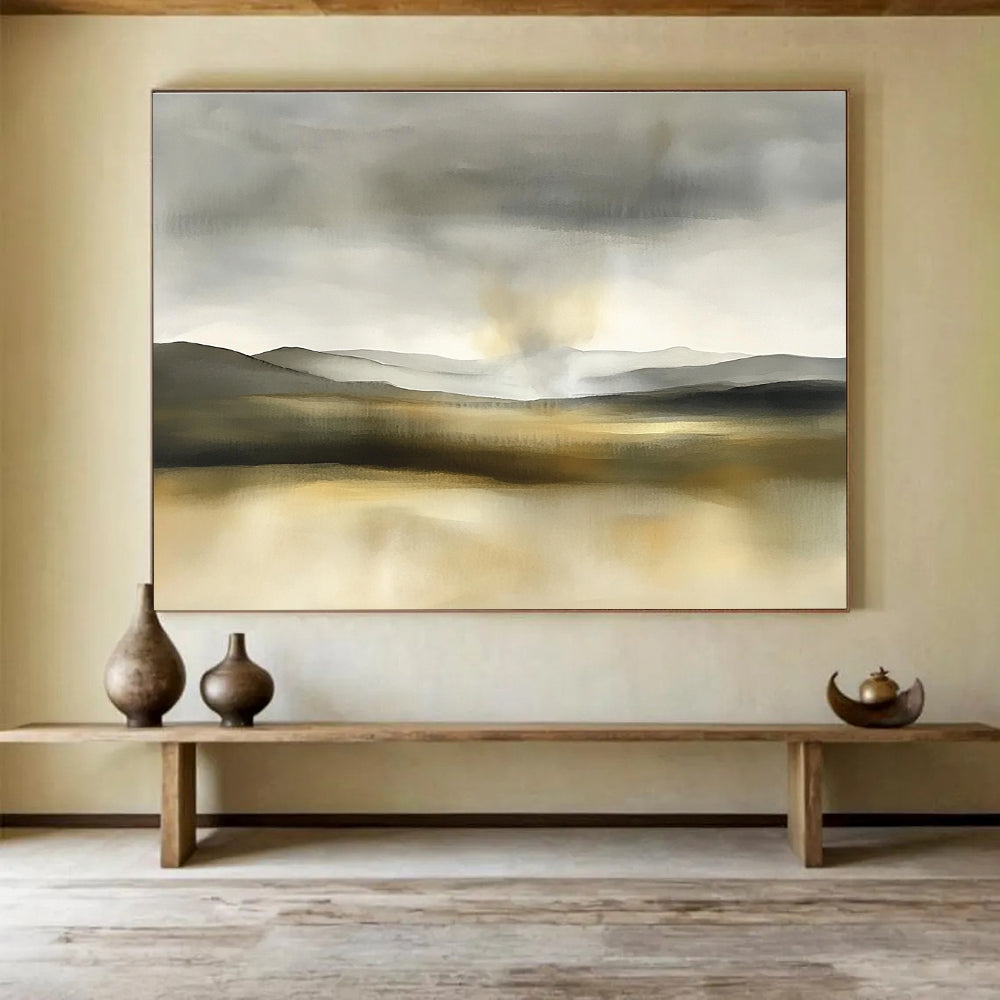 Gray - Toned Landscape Abstract Painting with Depth ABS235