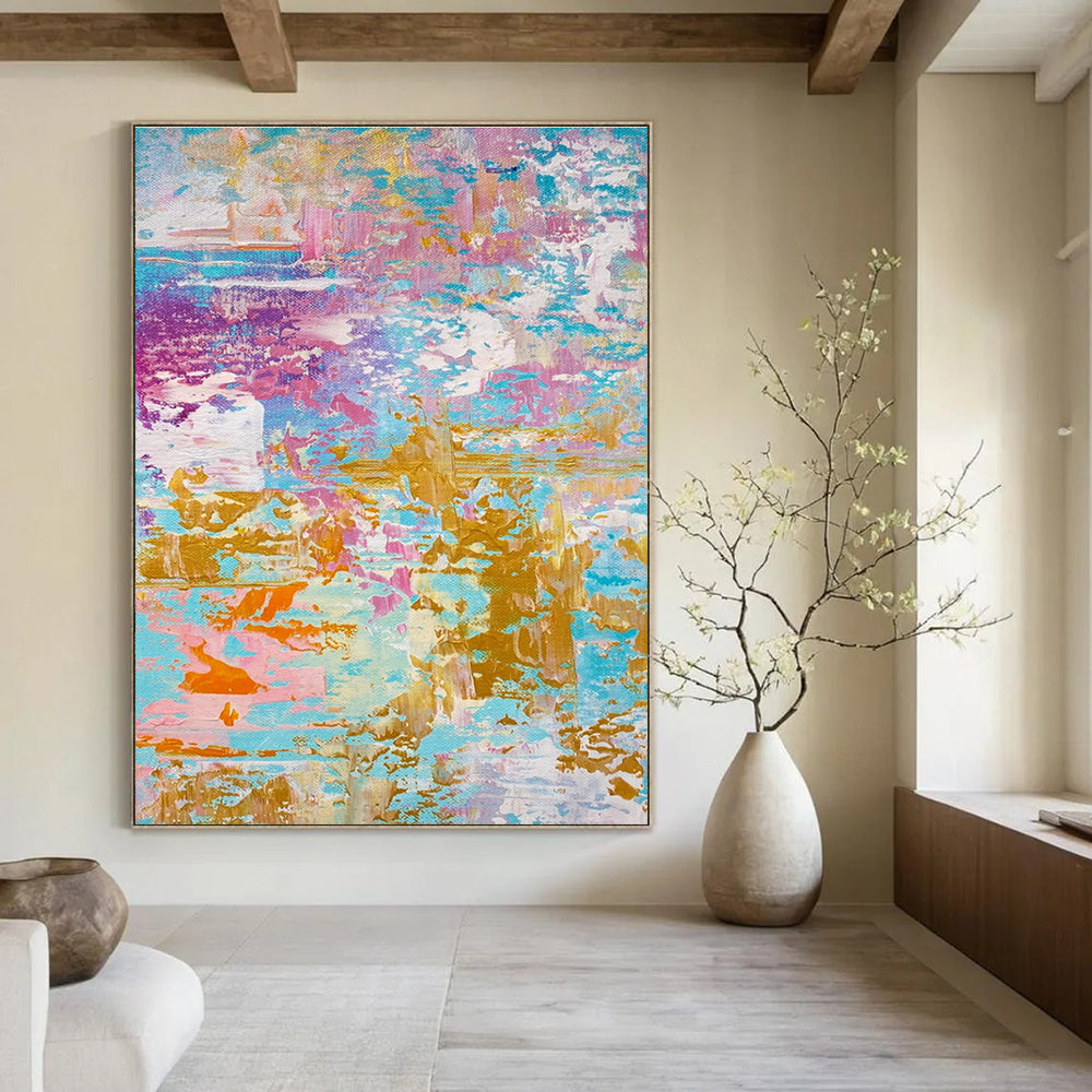 Pastel and Gold Abstract Painting for Chic Bridal Suites HENG464