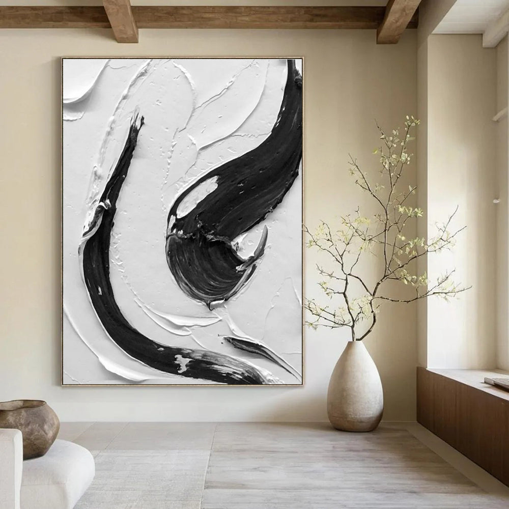 Black - White Vertical Stroke Art Abstract Painting for Contemporary Entrances HENG377