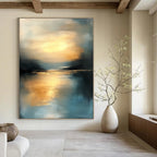 Golden Sunset Lake Abstract - Serene Landscape Abstract Art GAB0514
