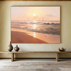 Beach Sunset with Birds Abstract Painting for Coastal Resort Lobbies YHT266