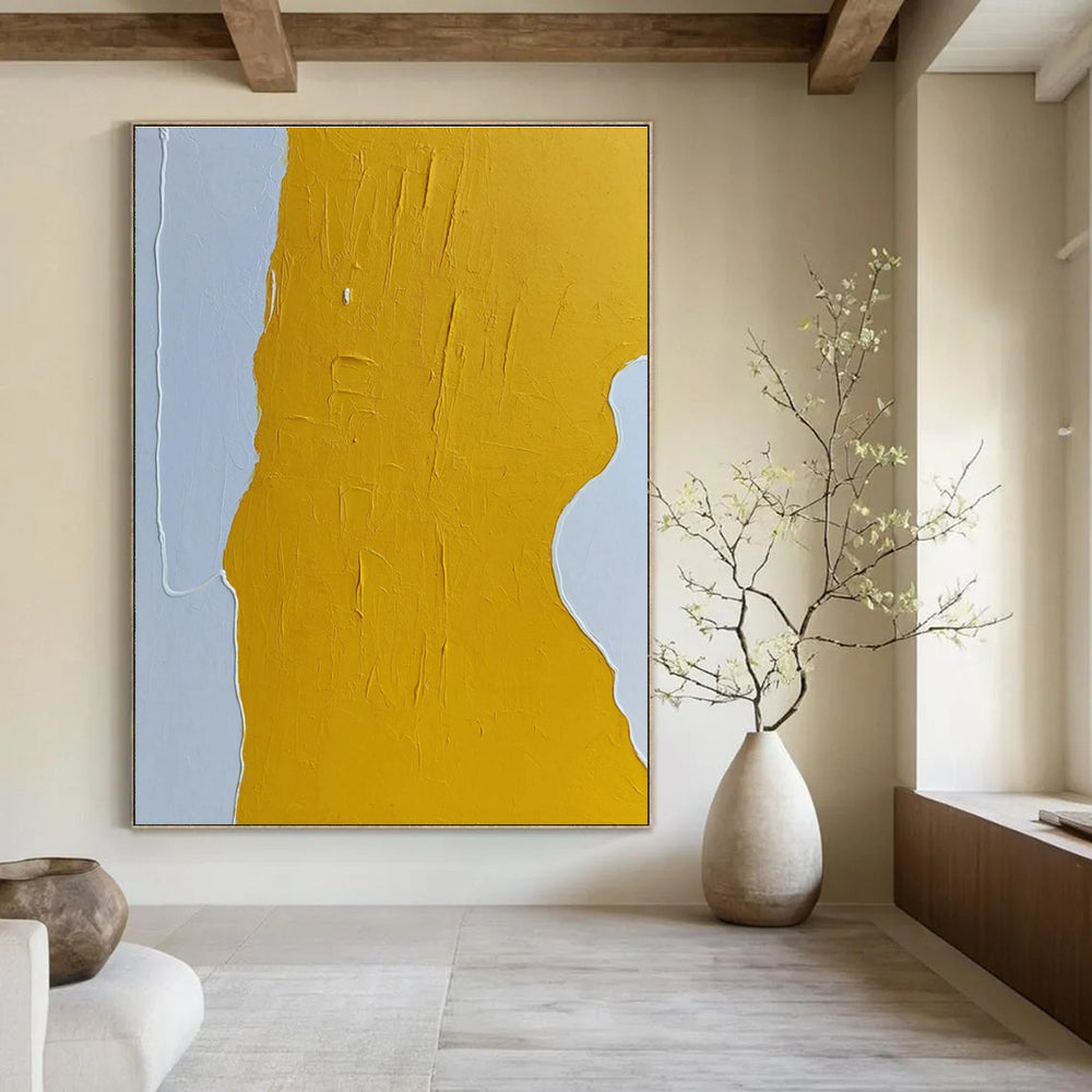 Yellow and White Textured Abstract Painting for Modern Minimalist Interiors HENG340