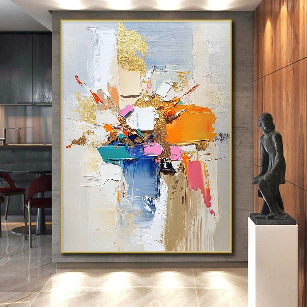 Colorful Block Gold Abstract Painting with Bold Creativity WINK469