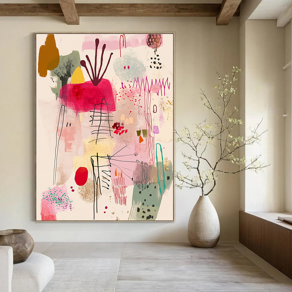 Pink and Colorful Abstract Shapes Lively Abstract Composition GAB0348
