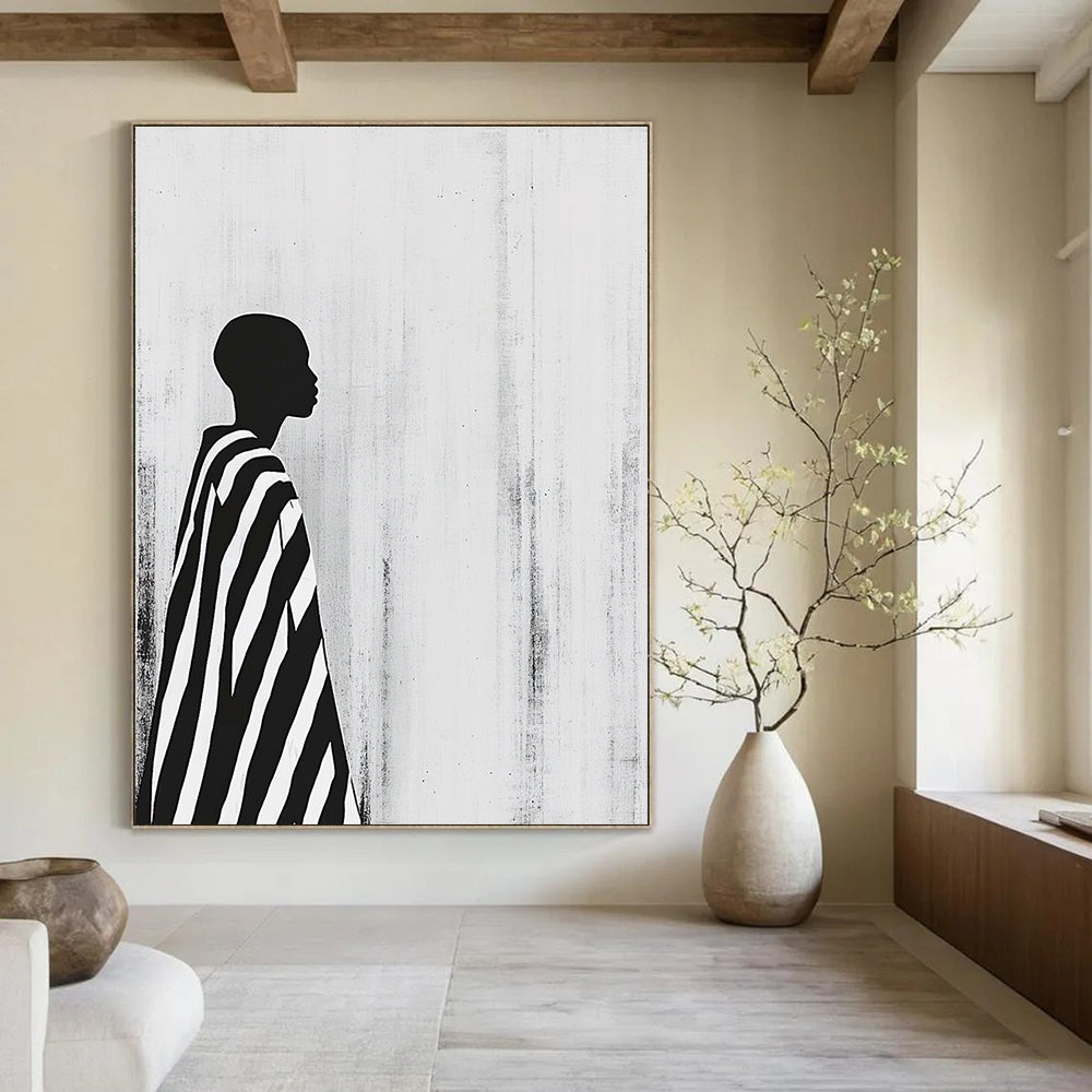 Striped Cloak Silhouette Abstract Painting of Urban Mystery GAB0216