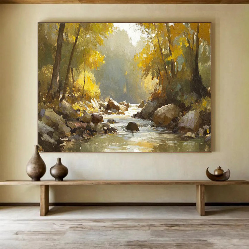 Autumn River Abstract Painting for Cozy Cottage Living Rooms YHT412