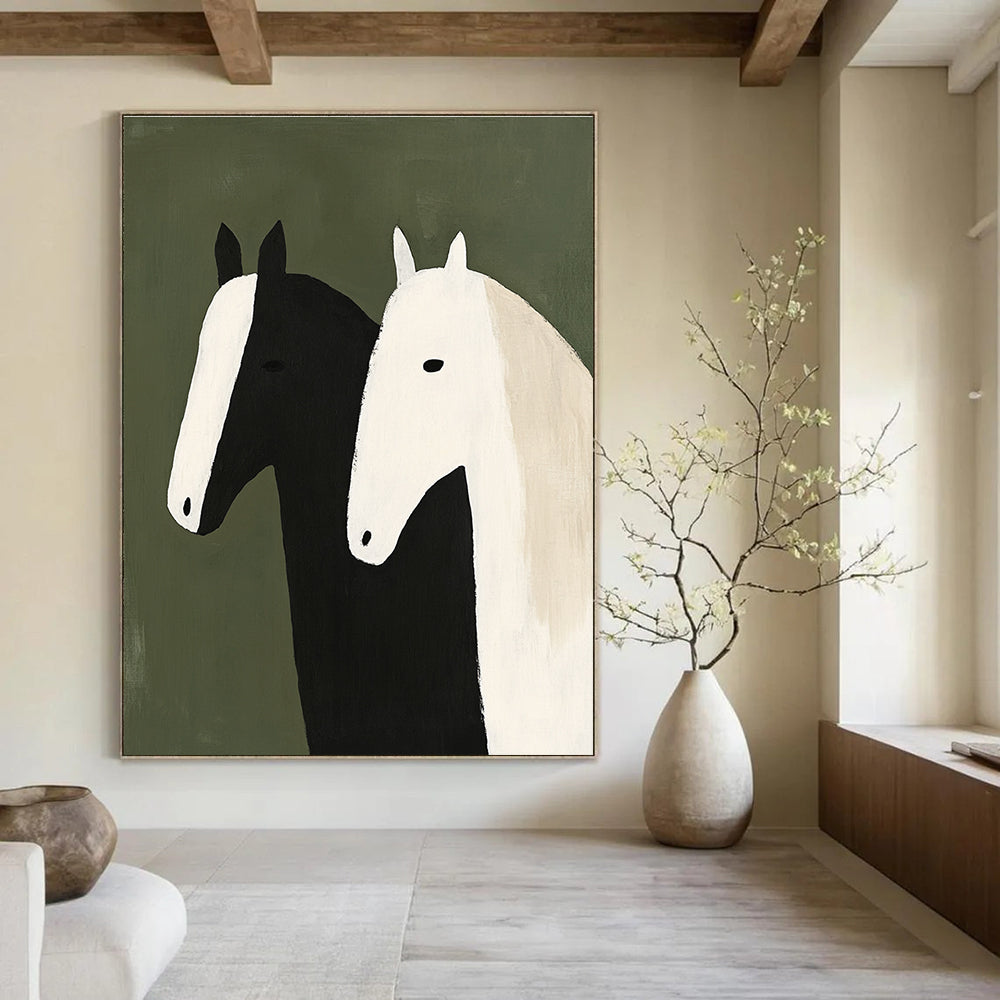 Two Stylized Horses Abstract Painting of Whimsical Charm GAB0214
