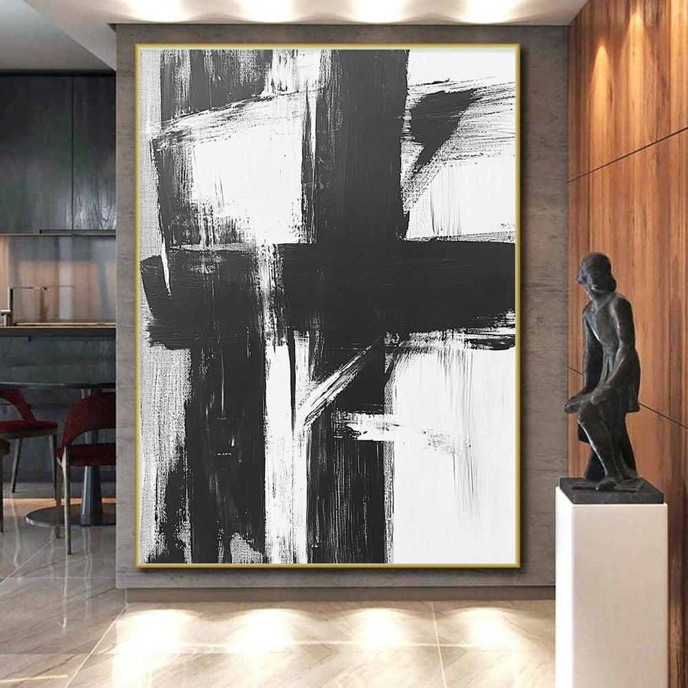 Black and White Abstract Cross Painting with Bold Simplicity WINK345