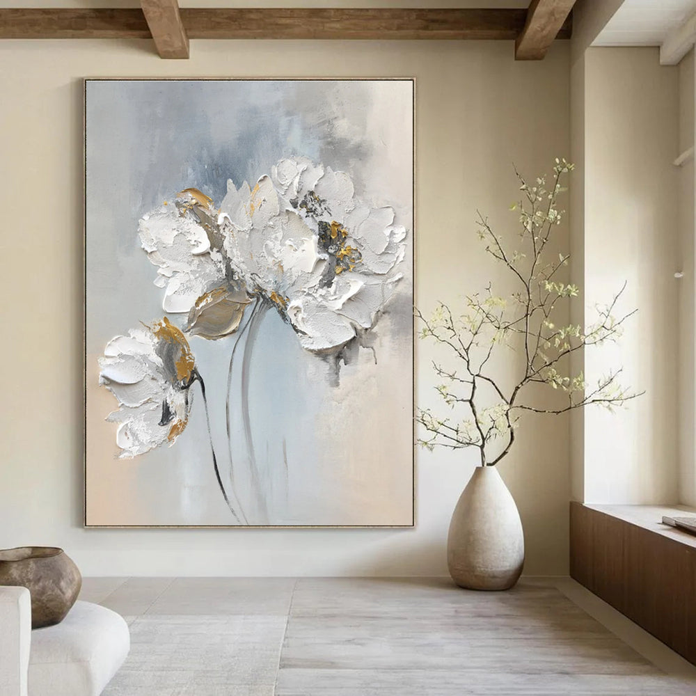 Textured Floral in Gray Abstract Painting for Elegant Bedrooms HENG447