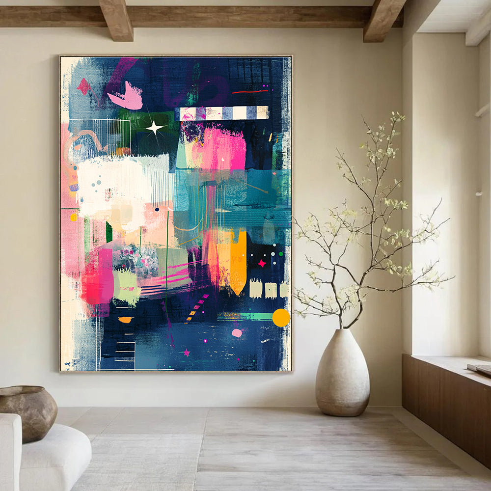 Colorful Abstract Collage Painting with Vibrant Elements GAB0100