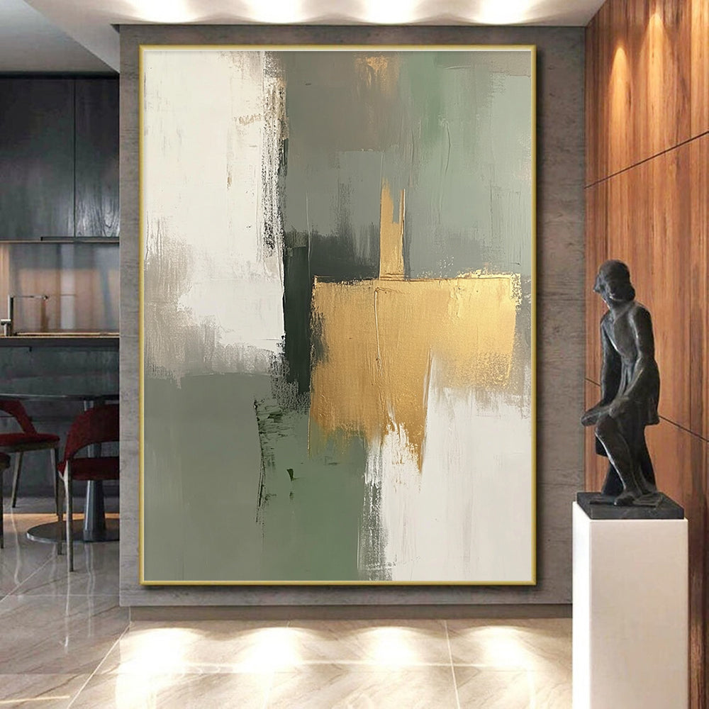 Green Gold Gray Abstract Painting with Natural Elegance WINK558