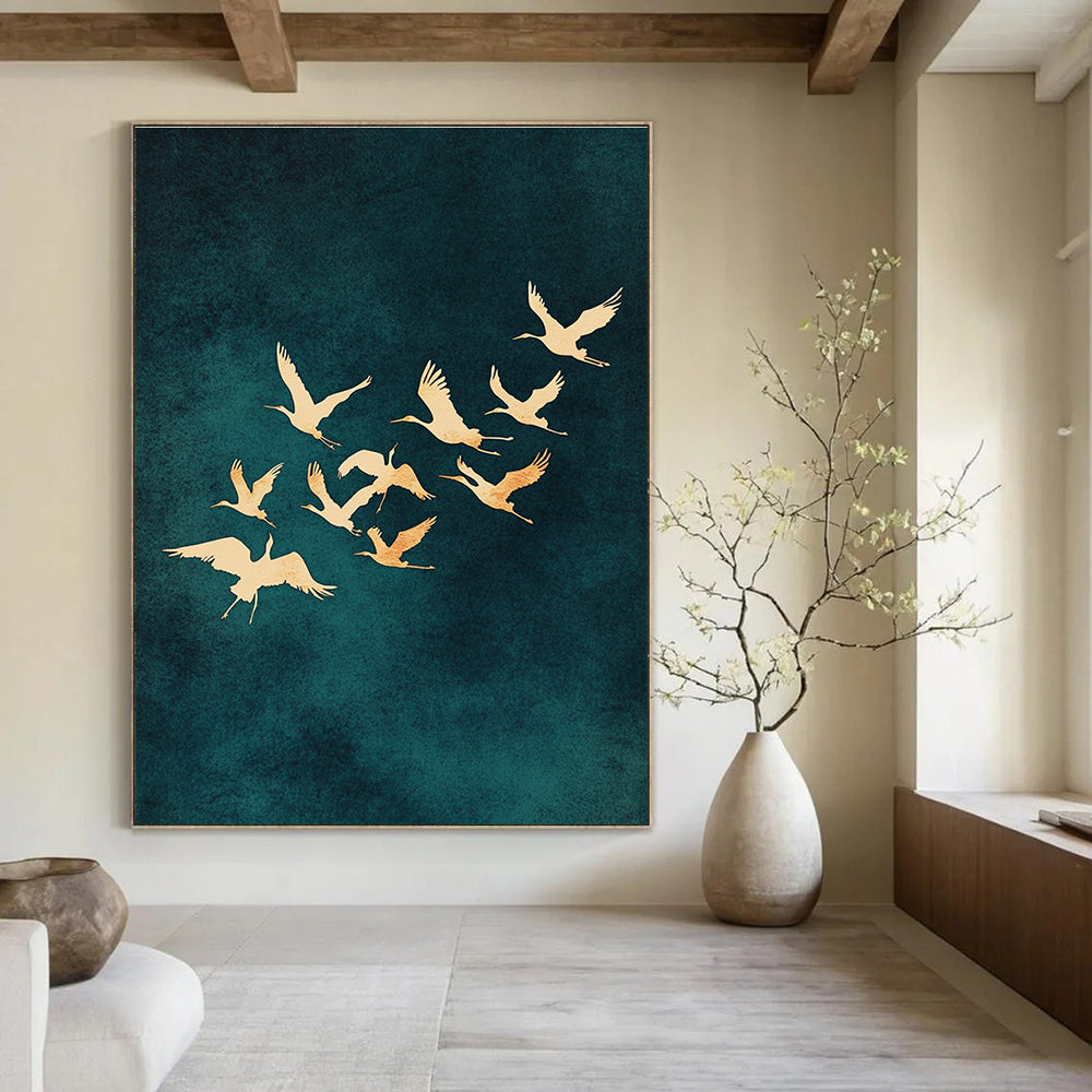 Flying Cranes II Abstract Painting for Zen - Themed Spaces GAB1343