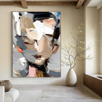 Abstract Portrait with Layered Paints Painting for Contemporary Art Spaces HENG320