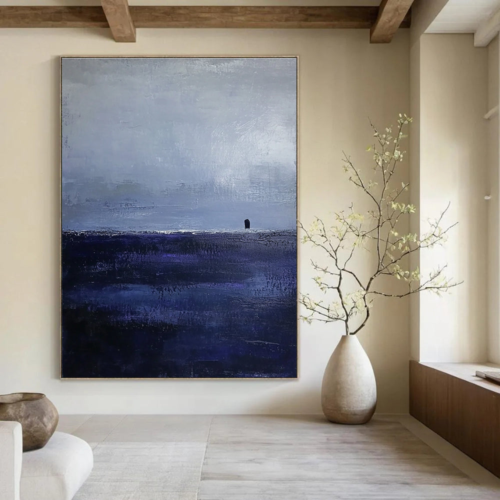 Solitary Figure in Blue Ethereal Landscape Abstract Painting GAB0222