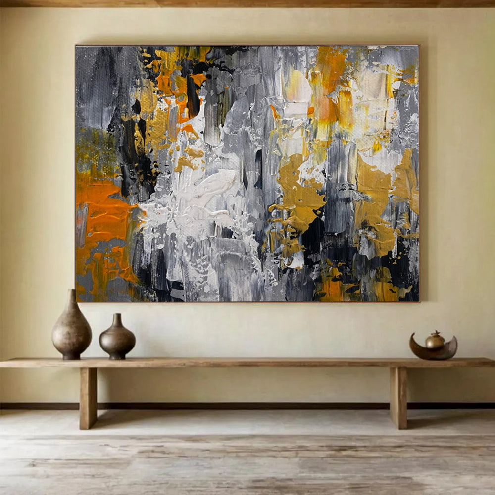 Gray and Gold Abstract City Painting for Industrial - Chic Lofts YHT358