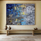 Blue and Yellow Abstract City Painting for Urban Loft Apartments YHT379