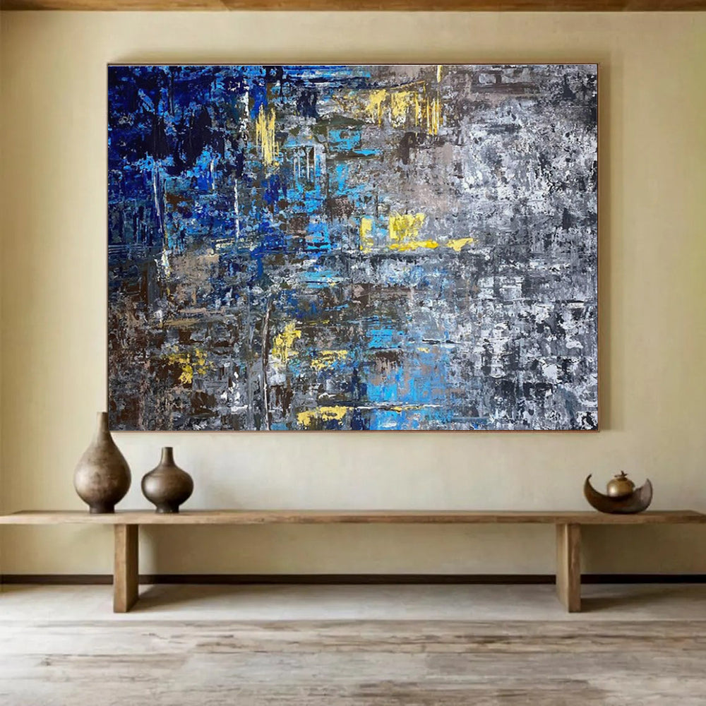 Blue and Yellow Abstract City Painting for Urban Loft Apartments YHT379