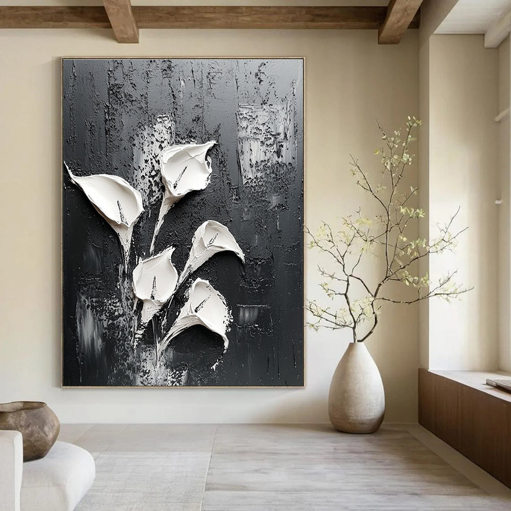Textured White Lilies Abstract Painting for Nature - Loving Bathrooms GAB0997