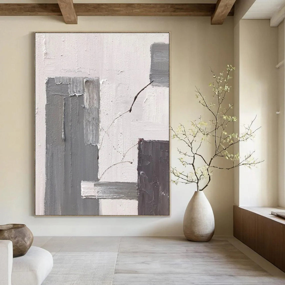 Gray - White Minimalist Abstract Painting for Modern Hallways HENG396