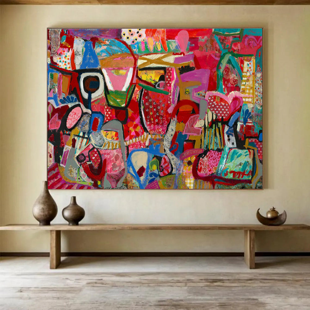 Pink - Hued Abstract Painting for Fashion - Forward Retail Spaces YHT239