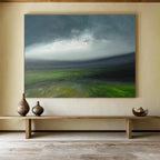 Green Field and Cloudy Sky Landscape Abstract Painting for Nature - Loving Spaces YHT028