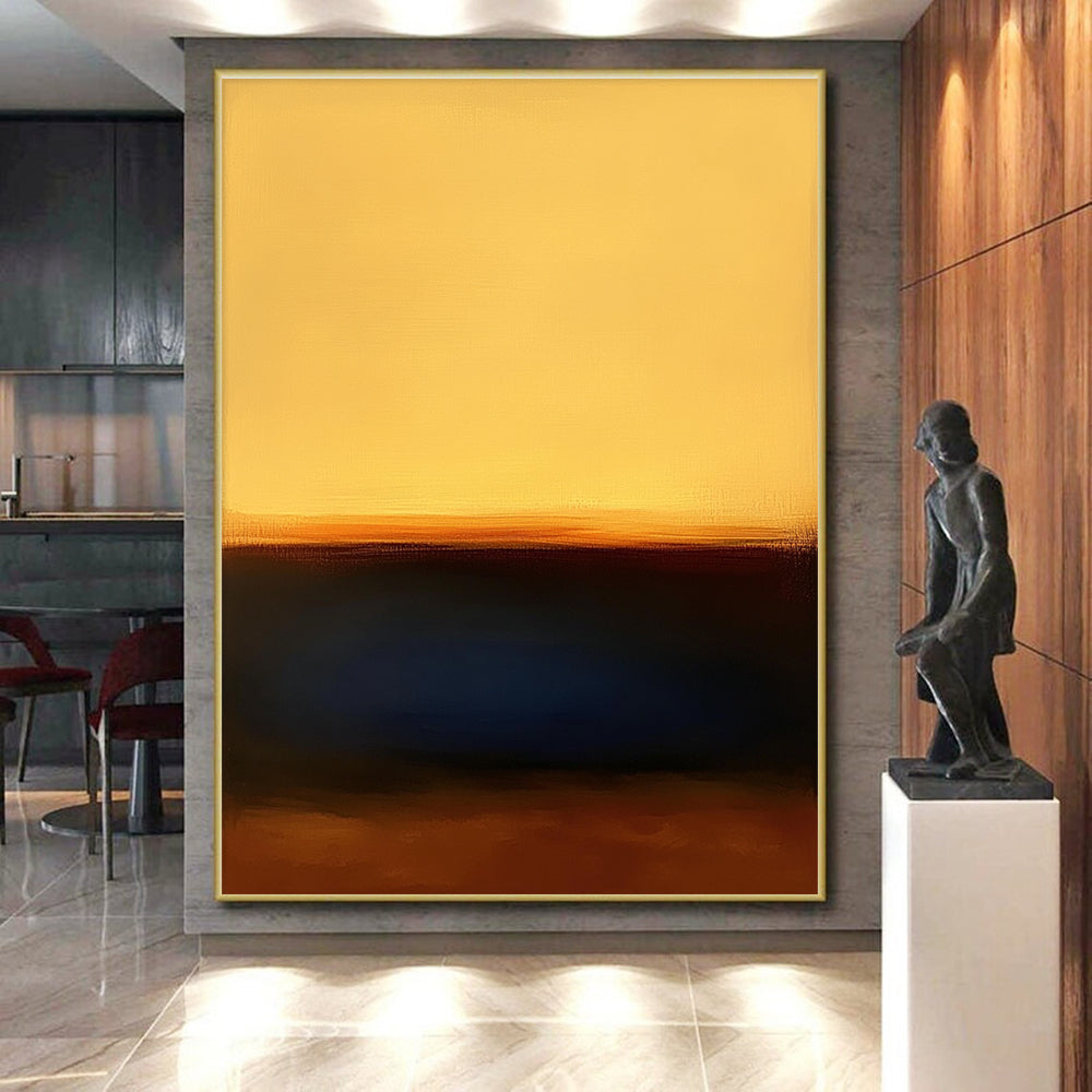 Yellow Orange Blue Abstract Painting with Minimalist Sunset WINK543