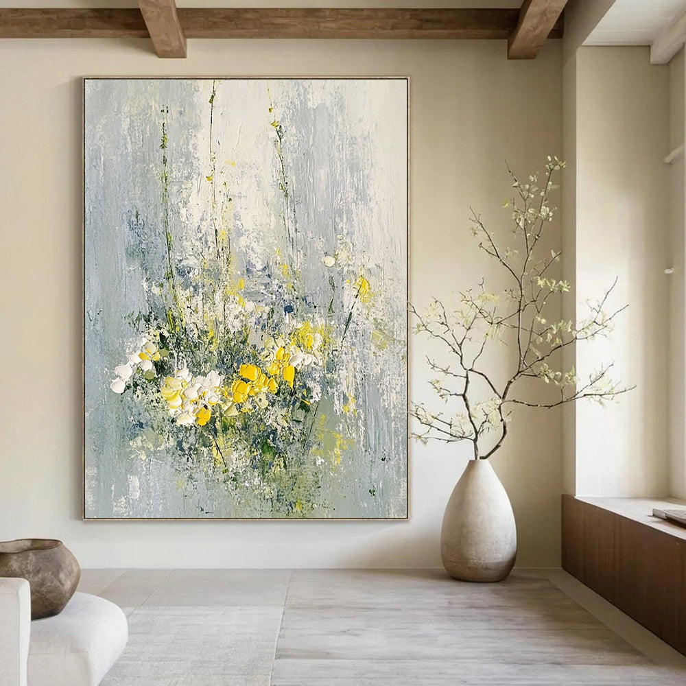 Yellow and White Flowers - Cheerful Floral Abstract Painting GAB0615