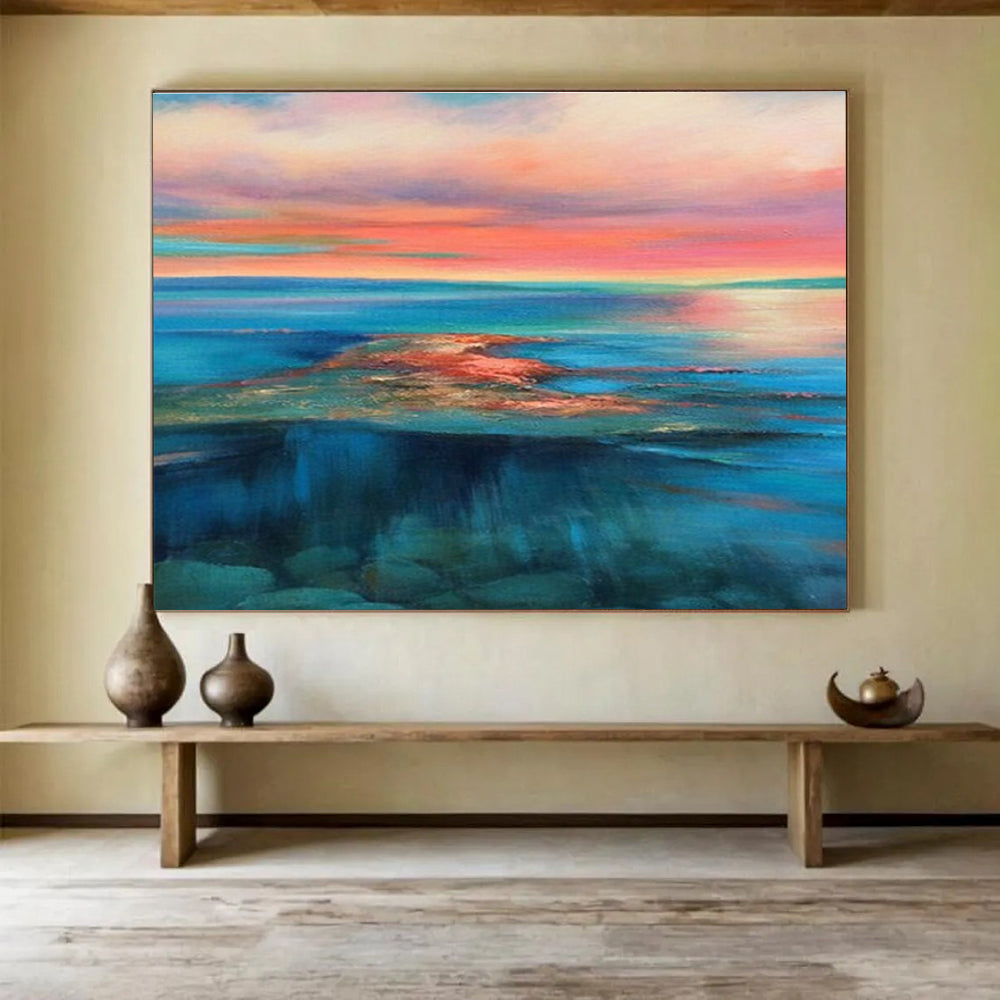 Colorful Coastal Abstract Vibrant Seascape Painting for Lively Interiors YHT023