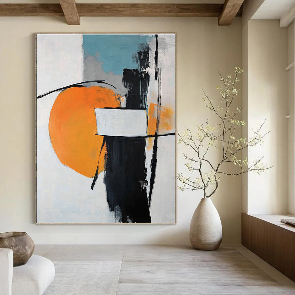 Orange and Black Abstract Painting for Modern Art - Focused Cafes GAB0925