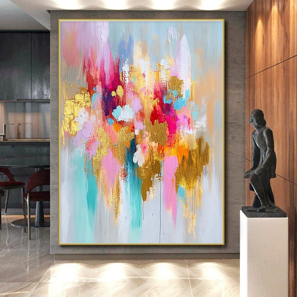 Colorful Gold Abstract Flowers Painting with Delicate Glows WINK675