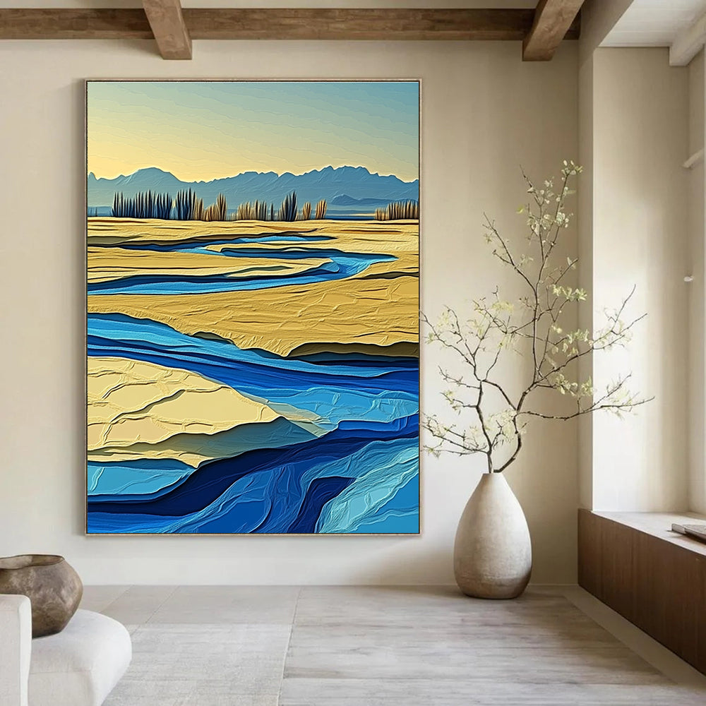 River in Desert Colorful Abstract Painting for Eclectic Spaces GAB1485