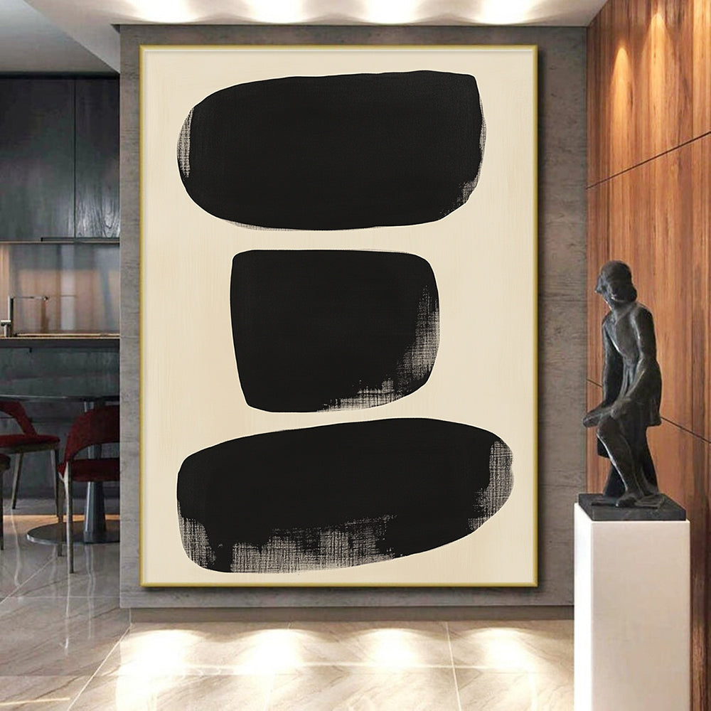 Large Black Forms Abstract Painting with Minimalist Impact WINK189