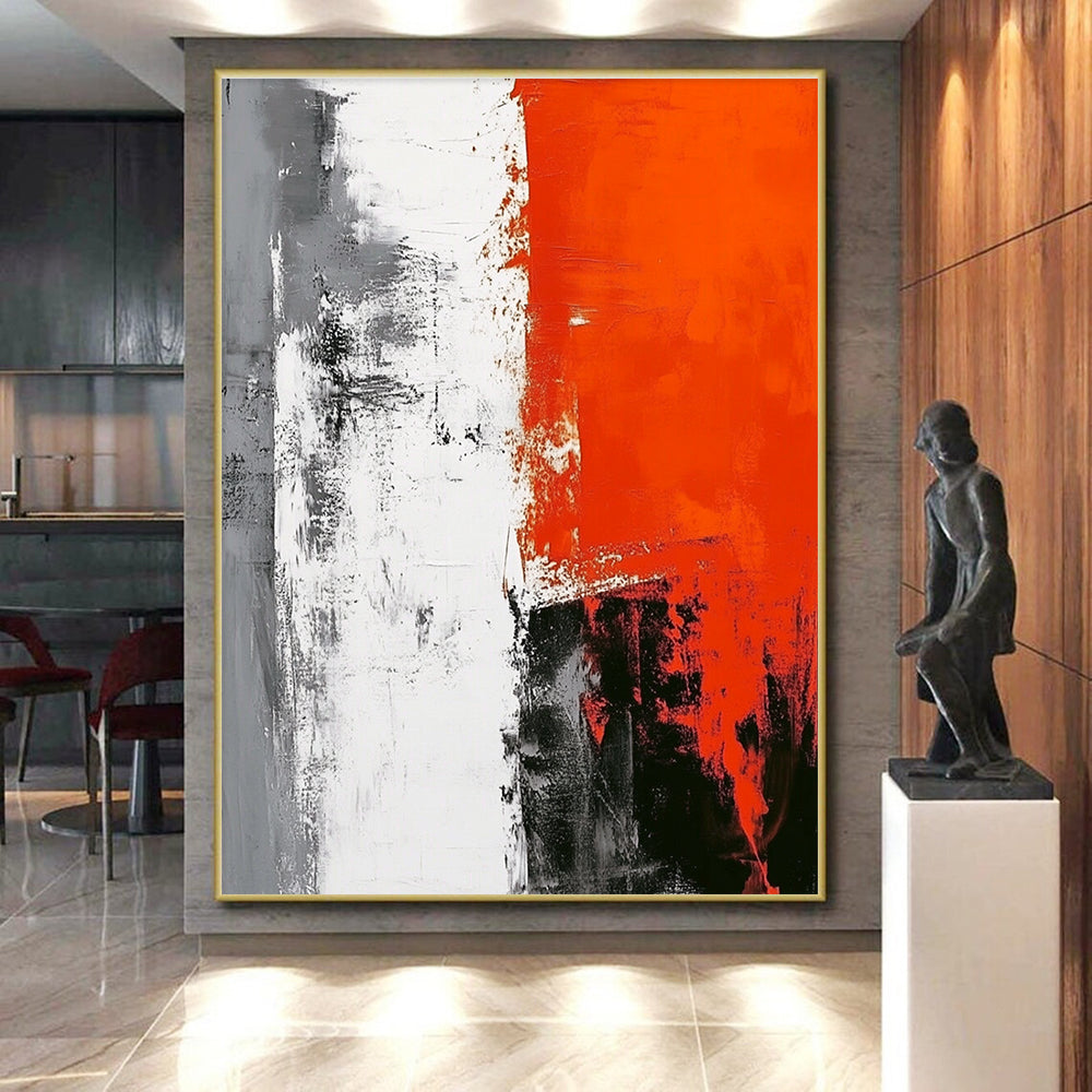 Red Gray White Abstract Painting with Bold Contrast WINK450