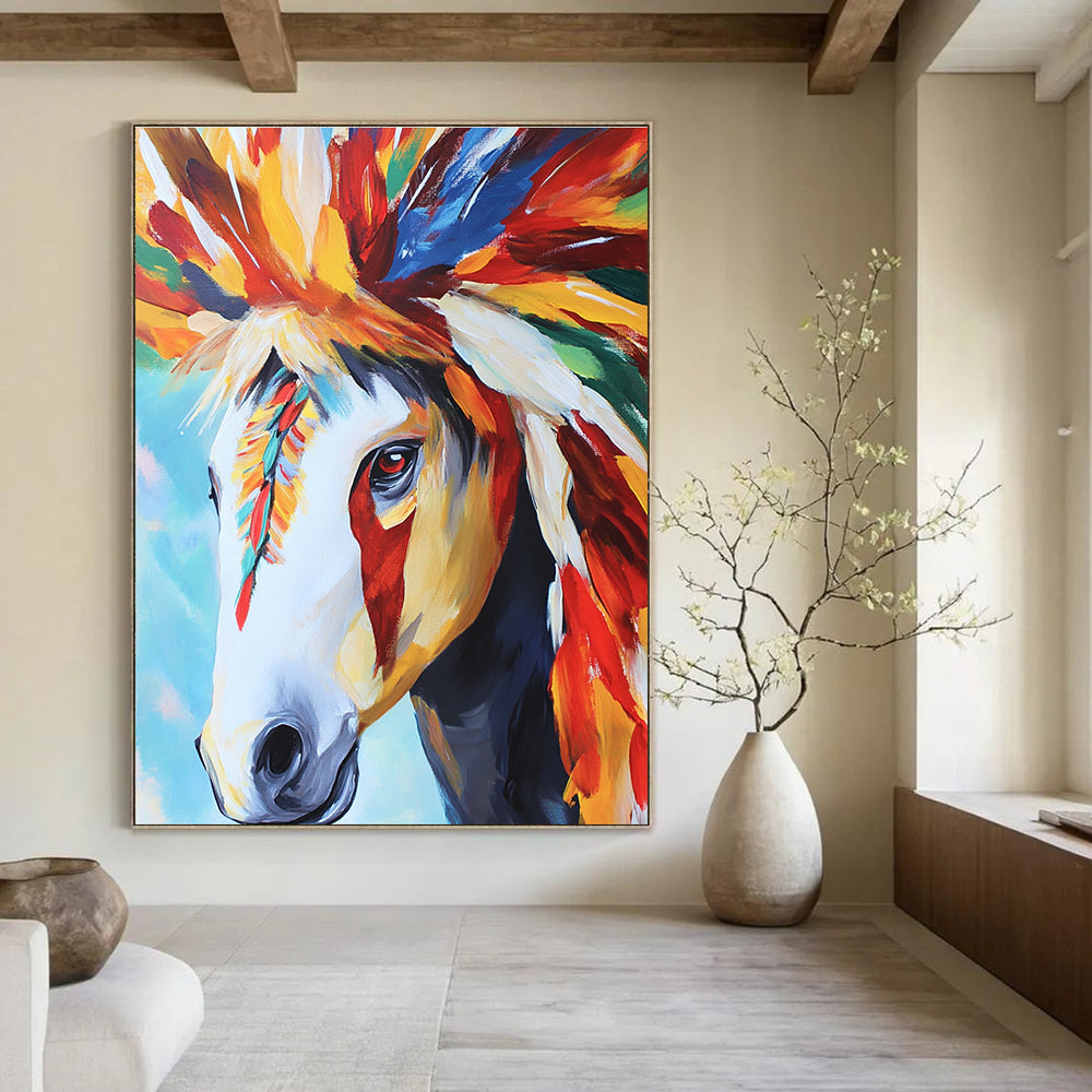 Colorful Horse Portrait Abstract Painting for Bohemian - Style Salons GAB1264